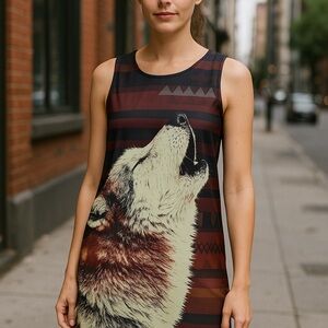 Wolf Graphic Sleeveless Dress